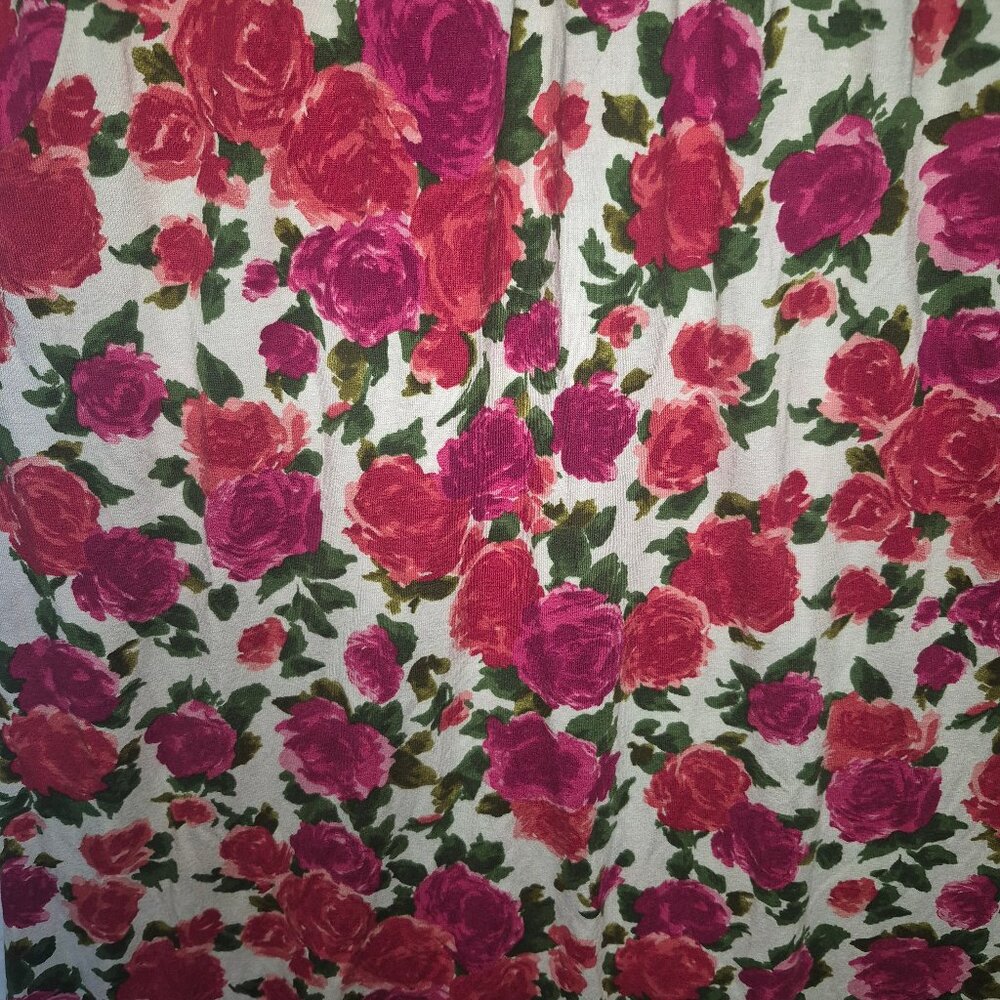 Garnet Hill Green Cotton Rose Print Dress Sz S-M Floral Fairycore Cottagecore - Picture 3 of 13
